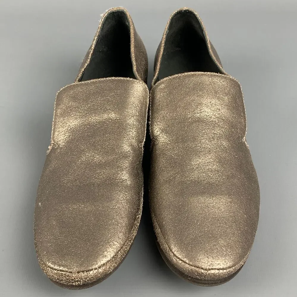 BRUNELLO CUCINELLI Size 7 Silver Leather Crackled Loafer Flats
